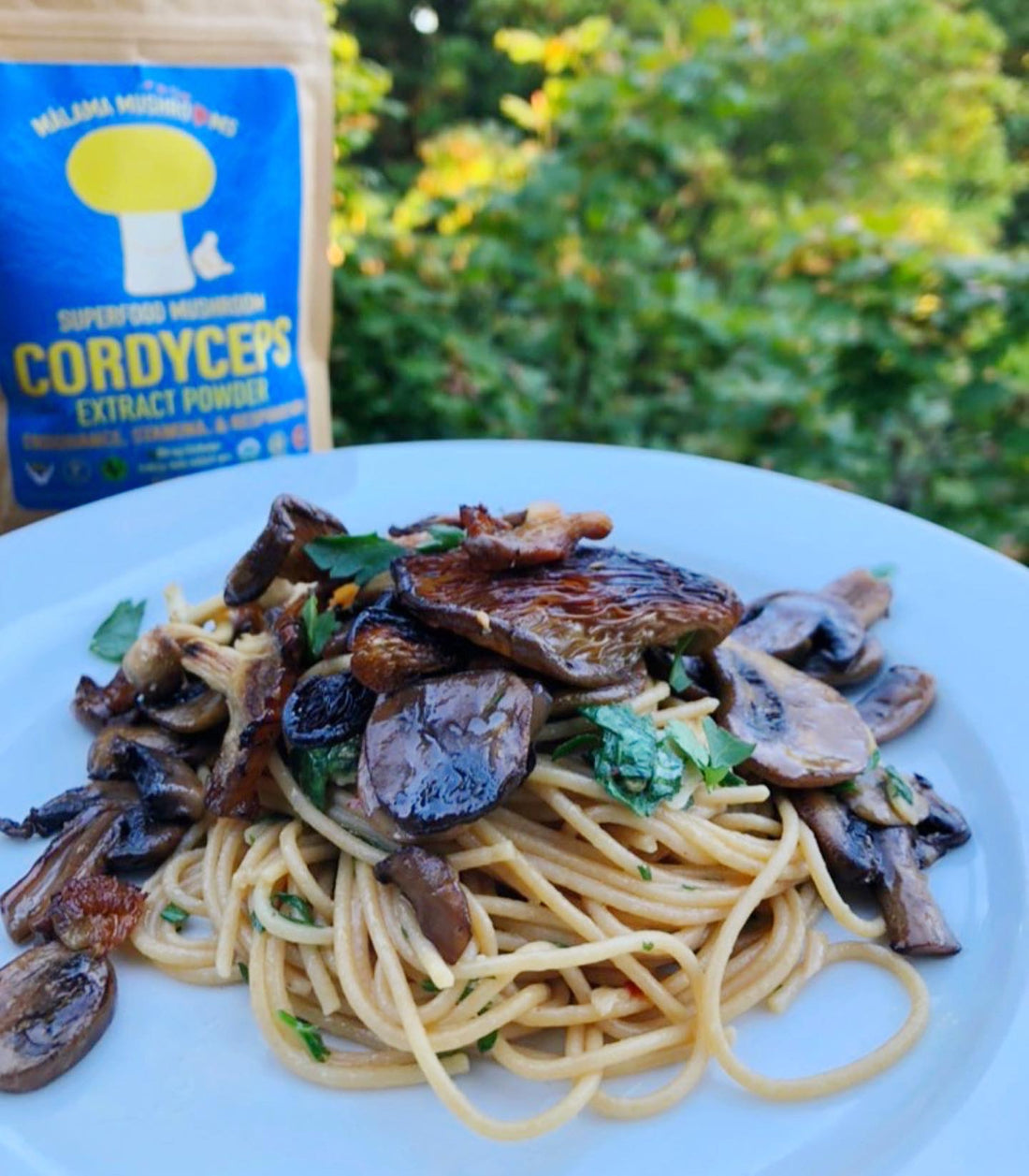 Aglio e Olio e Shroomio, with Oyster Mushroom and Cordyceps