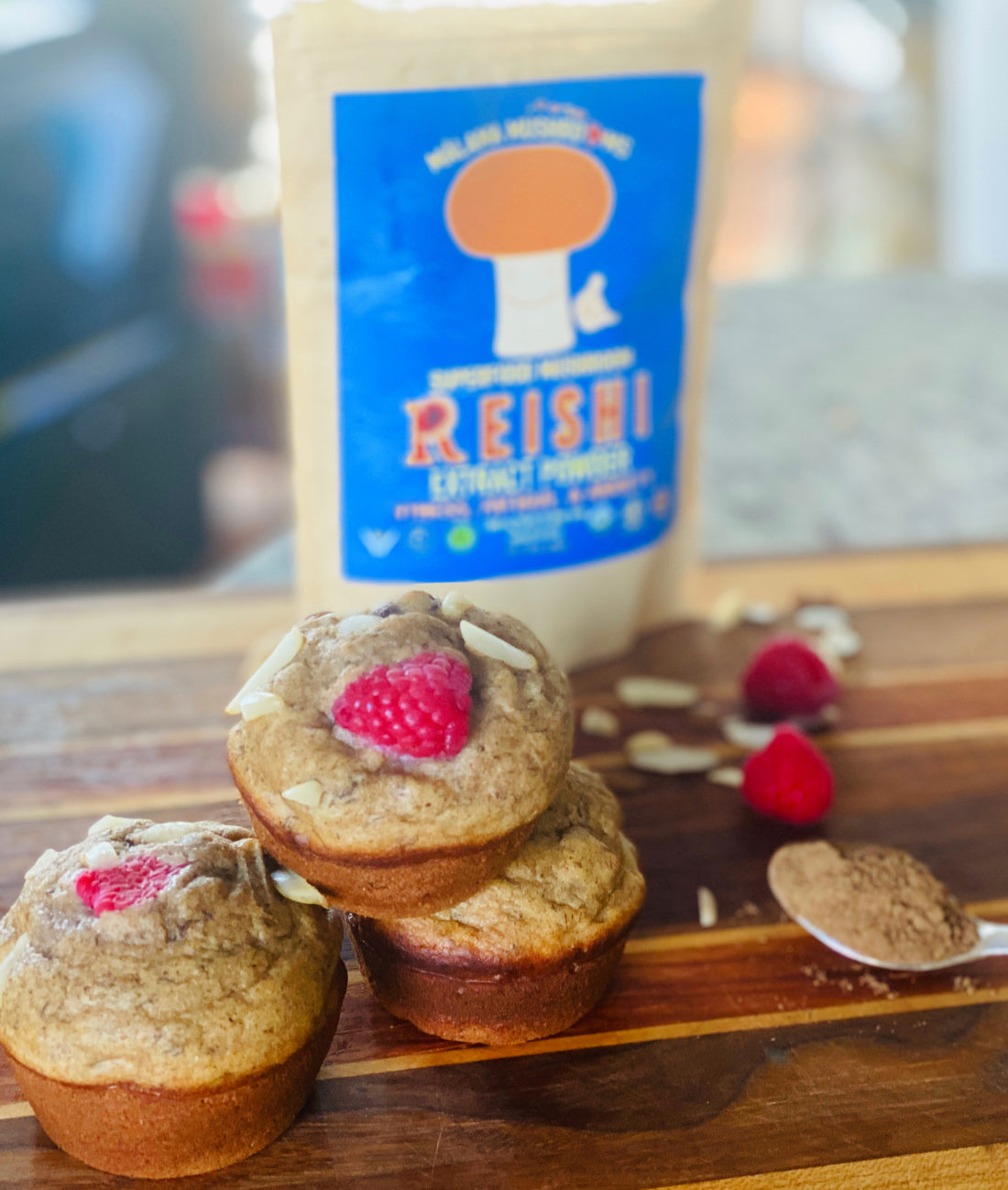 Almond Butter Reishi-Raspberry Muffins (Vegan Paleo GF)