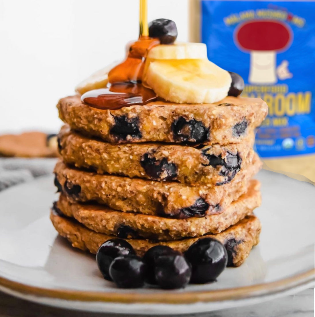 Blueberry Mushroom Pancakes (Vegan, GF) 🥞✨🙃